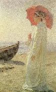Laurits Tuxen nina, kunstnerens datter, pa stranden France oil painting artist